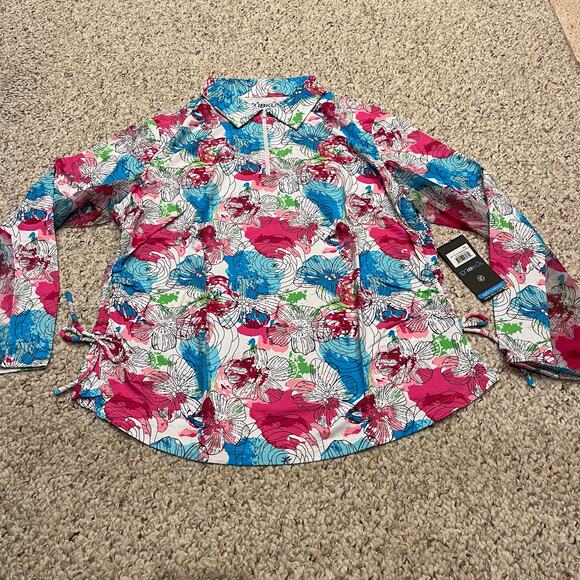 NWT IBKUL Adjustable Length Long Sleeve 1/4 Zip Pullover Sz XXL Floral Ruched - Picture 1 of 7